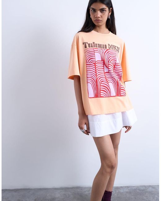 TOPSHOP Oversized T-Shirt Met Grafische Tulum-Print in het Orange