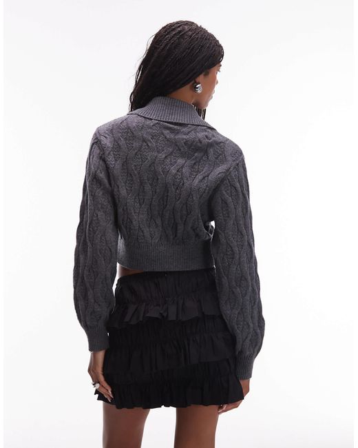 & Other Stories Black Cable Knitted Cardigan With Collar And Button Front