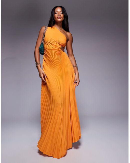 one shoulder cut out pleated dress Aria Cove Maxi in Orange the crisp white color Style:Full Set Plus size SCV005258_AG_XXL With Crane Club, the