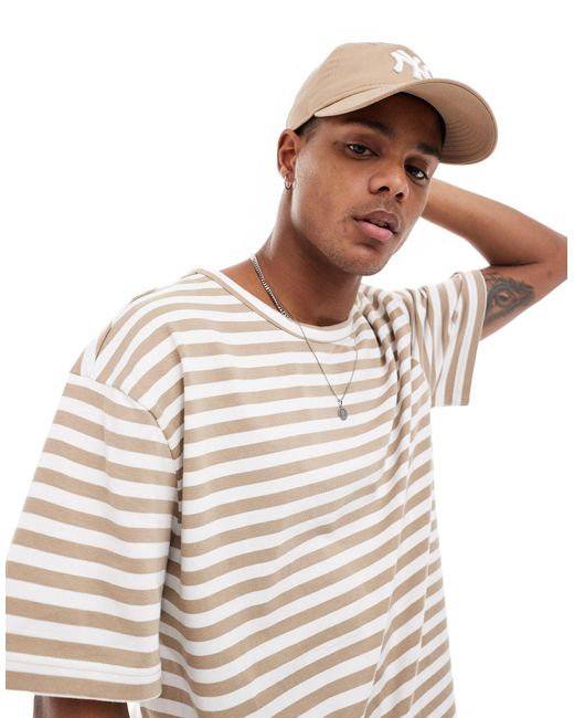 T-shirt oversize bianca e beige a righe di Only & Sons in Natural da Uomo