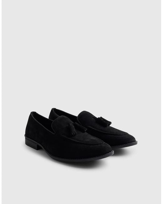River Island Black Suede Tassel Loafers for men
