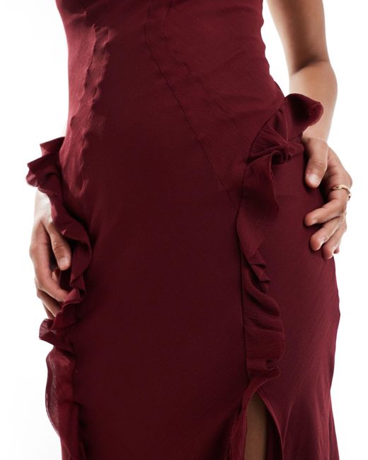 ASOS Red High Neck Bias Cut Ruffle Detail Maxi Dress