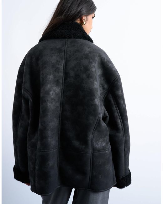 TOPSHOP White Shearling Oversized Car Coat