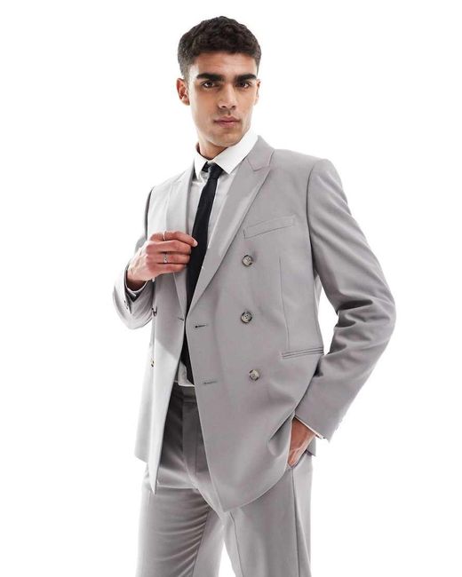 ASOS Gray Double Breasted Regular Suit Jacket for men