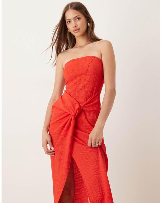 ASOS Red Bandeau Twist Drape Front Midi