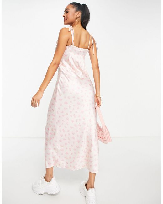 NA-KD Pink Floral Print Satin Cami Maxi Dress