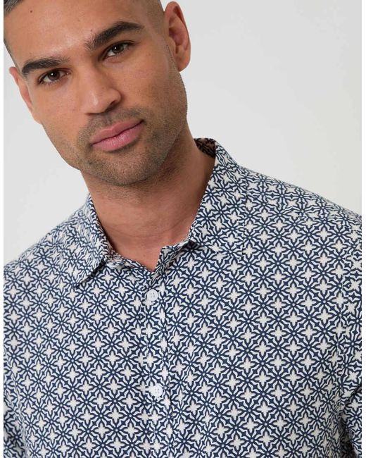 Threadbare Blue Geometric Print Short Sleeve Shirt for men