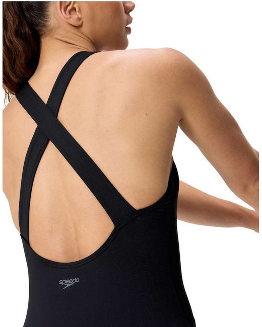 Speedo Black Solid Scoop Neck Swimsuit