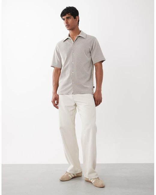 Jack & Jones Gray Premium Short Sleeve Striped Textured Shirt for men