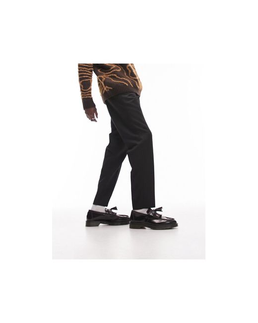 Topman Black Tapered Pronounced Twill Trousers for men