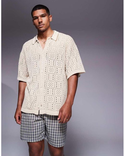 ADPT White Knitted Crochet Shirt for men