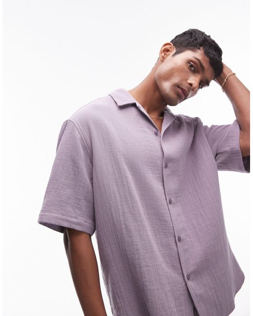 Topman Purple Co-ord Short Sleeve Relaxed Shirt for men