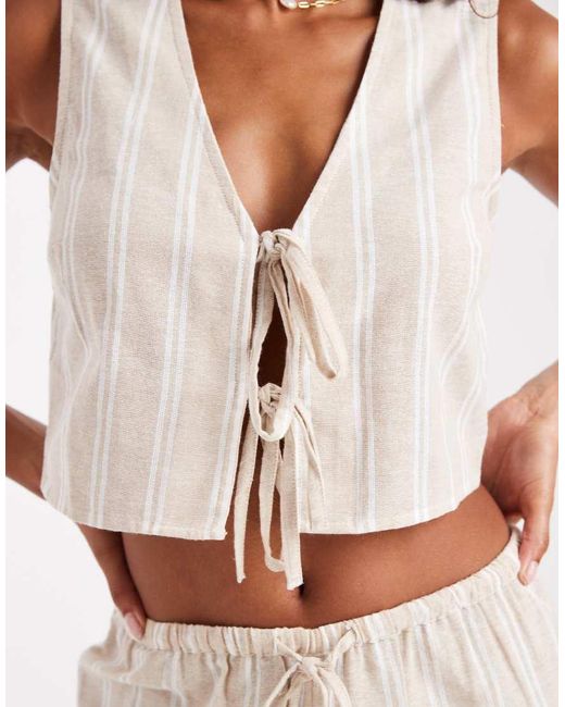 New Look White Striped Tie Front Waistcoat
