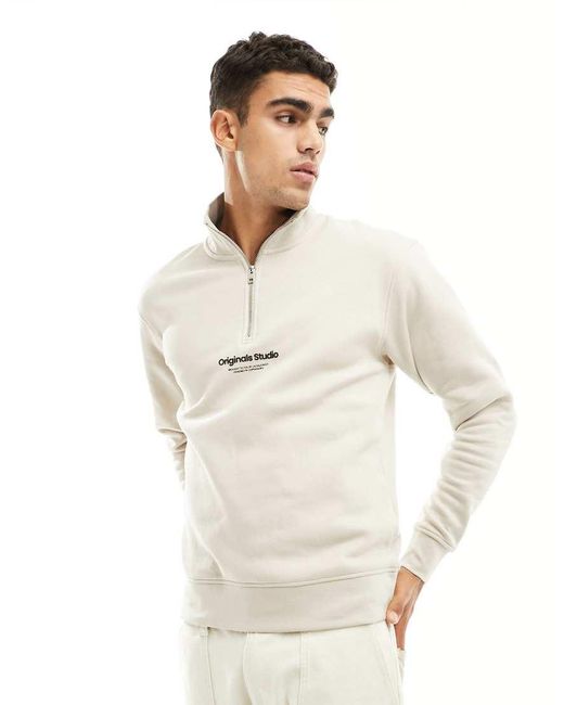 Jack & Jones White 1/4 Zip Sweat With Central Logo for men