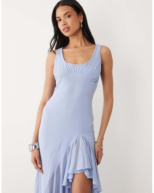 ASOS Blue Mesh High Low Maxi Dress With Ruched Bust