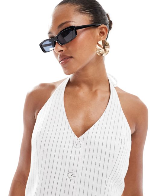 4th & Reckless White Tailored Halterneck Button Through Waistcoat Co-ord