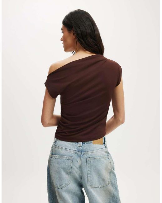 Cotton On Brown Georgie Off Shoulder Short Sleeve Top