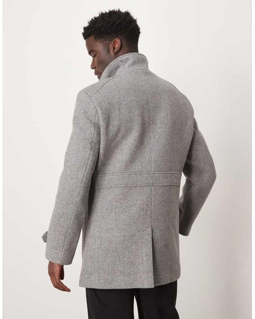 SELECTED Gray Reuben Overcoat With Funnel Neck for men