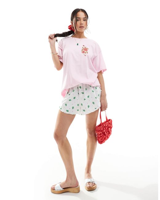 Miss Selfridge Pink Floral Print Oversized Tee