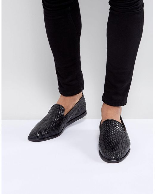 H by Hudson – Ipanema – Gewebte Loafer aus schwarzem Leder in Black für Herren