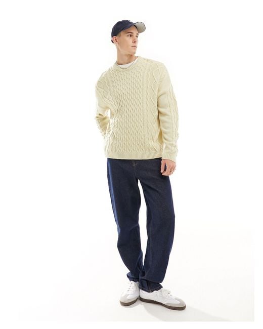 ASOS Natural Oversized Slouchy Cable Knit Jumper for men