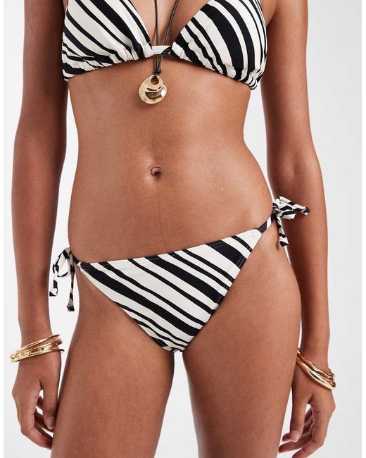 New Look Black Stripe Tie Side Bikini Bottoms