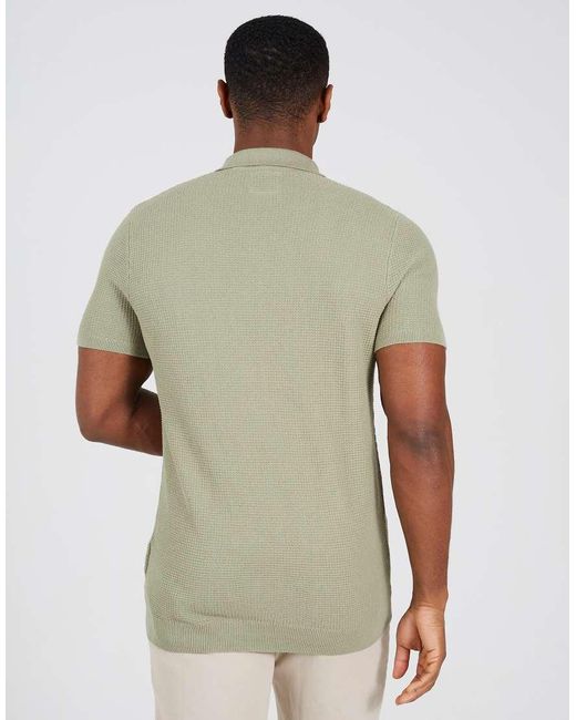 Brave Soul Green Cotton Waffle Knit Embroidered Polo Shirt for men