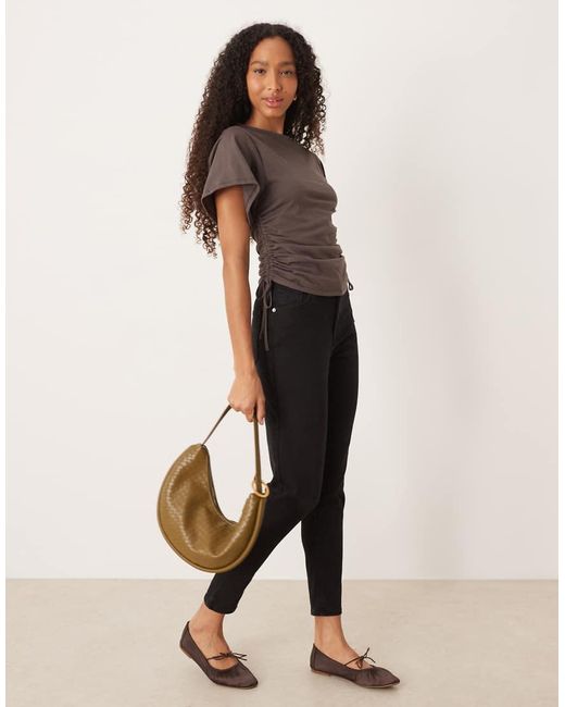 ASOS Brown Short Sleeve Ruched Tie Side T-shirt