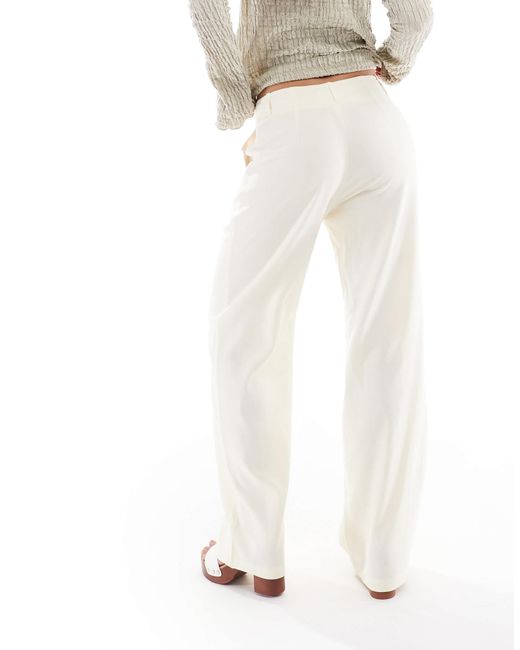 Stradivarius White Low Waist Linen Look Tailored Trouser