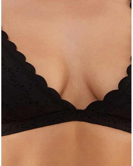 Peek & Beau Black Nikki Broderie Scallop High Apex Bikini Top