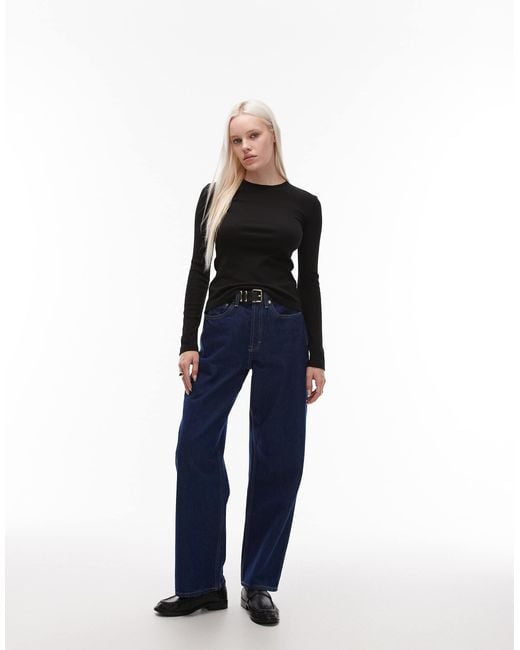 & Other Stories Blue Soft Jersey Rib Long Sleeve Top