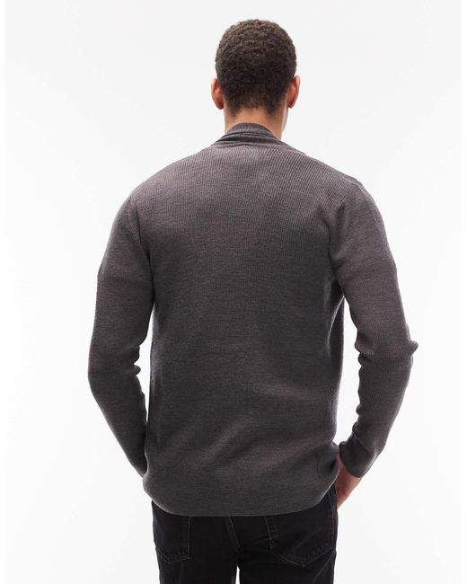 AllSaints Gray Mode Merino Wool Open Knit Logo Cardigan for men