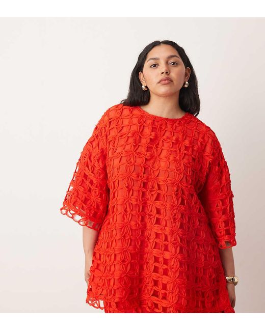 ARRANGE Red Curve Applique Oversized T-Shirt Co-Ord