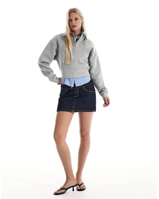 Bershka Gray Long Sleeve Polo Shirt With Sash