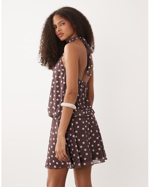 New Look Brown Halterneck Mesh Mini Dress