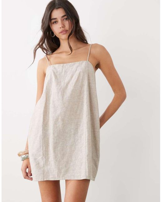 Monki White Linen Blend Cami Mini Dress With Pockets