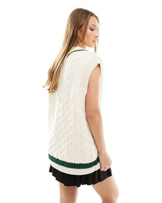 Lacoste White Chunky Cable Knit Cricket Jumper