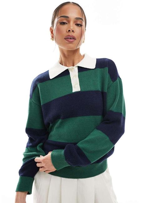 Hunter Green Stripe Rugby Knit
