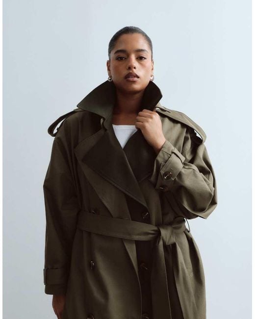 ARRANGE Brown Curve Two Tone Lapel Double Breasted Trench Coat