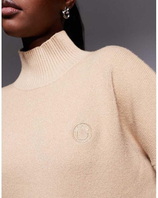 HUGO Blue Sesty Tonal Logo High Neck Oversized Fit Knit Sweater