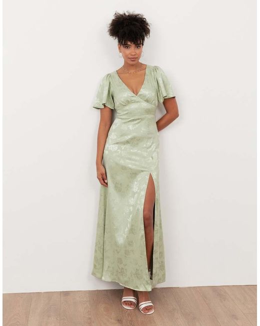 Maya Green Floral Jacquard Satin Maxi Dress