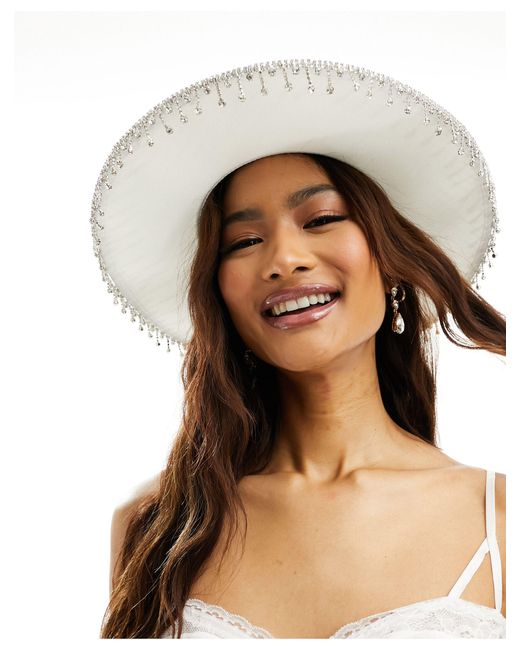 South Beach Brown Bridal Wide Brim Hat With Embellished Trim