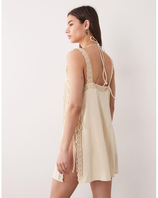 ASOS Natural Daisy Pleated Lace Beach Sundress