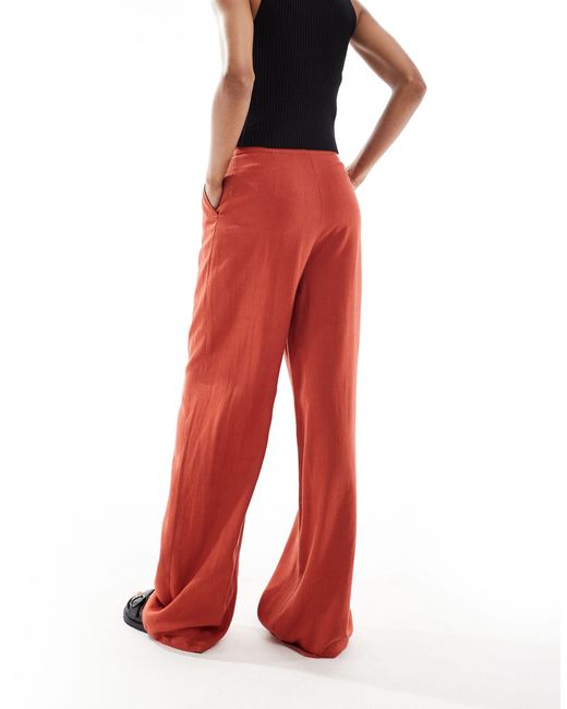 ASOS Red Asos Design Tall High Waist Seam Detail Pants With Linen