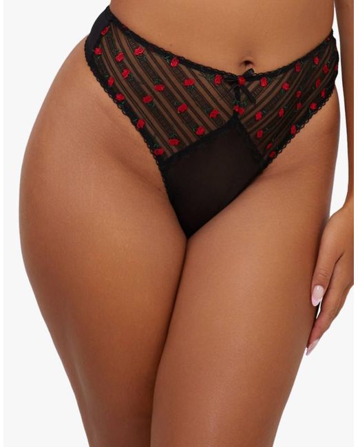 Playful Promises Brown Elodie & Rosebud Embroidery High Waist Thong