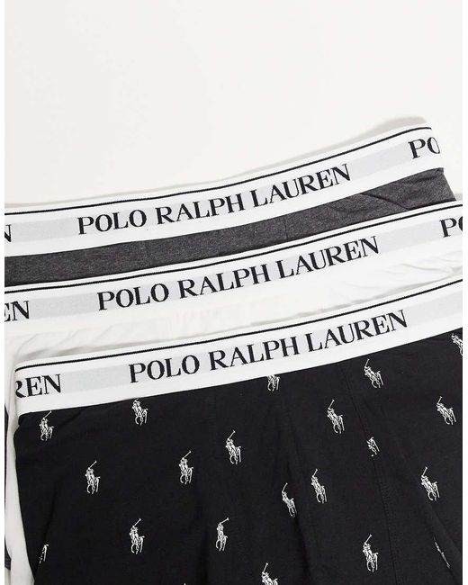 Polo Ralph Lauren Multicolor 3 Pack White Logo Waistband Plain & All Over Icon Classic Trunks for men
