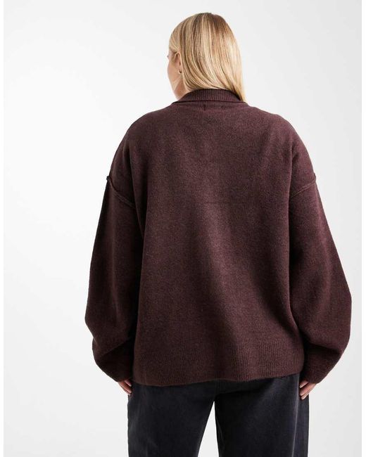 ASOS Brown Asos Design Curve Knitted Collar Shirt Cardigan With Seam Detail
