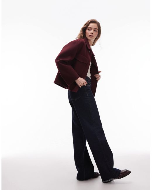 ARKET Purple Double Layer Wool Jacket With Button Front And Front Pockets