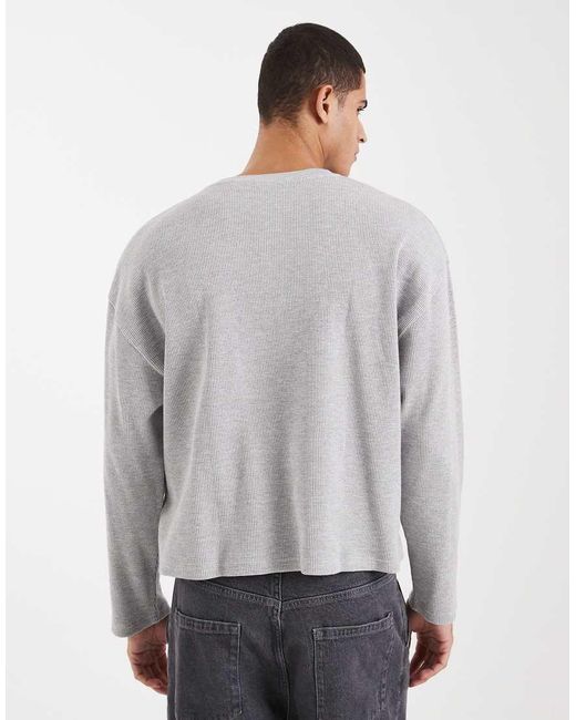 Cotton On Gray Cropped Fit Textured Long Sleeve T-shirt for men