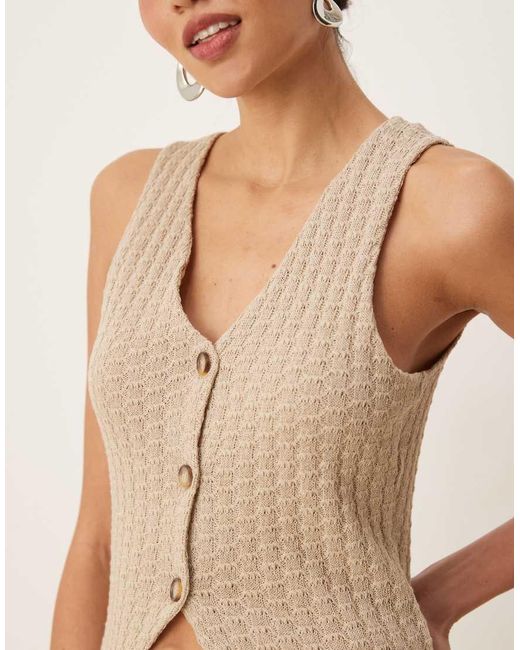 Chaleco De Traje Abotonado De Punto De (Parte De Un Conjunto)-Neutro ASOS de color Natural